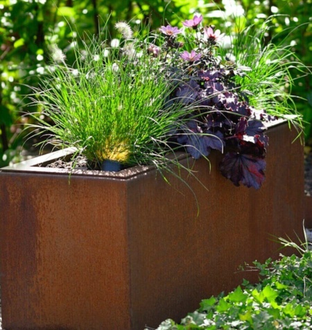 corten steel trough planters